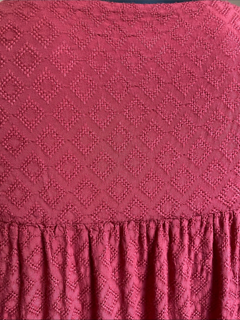 V-Neck Red Babydoll Tunic with Puff Sleeves - Picture 11 of 11
